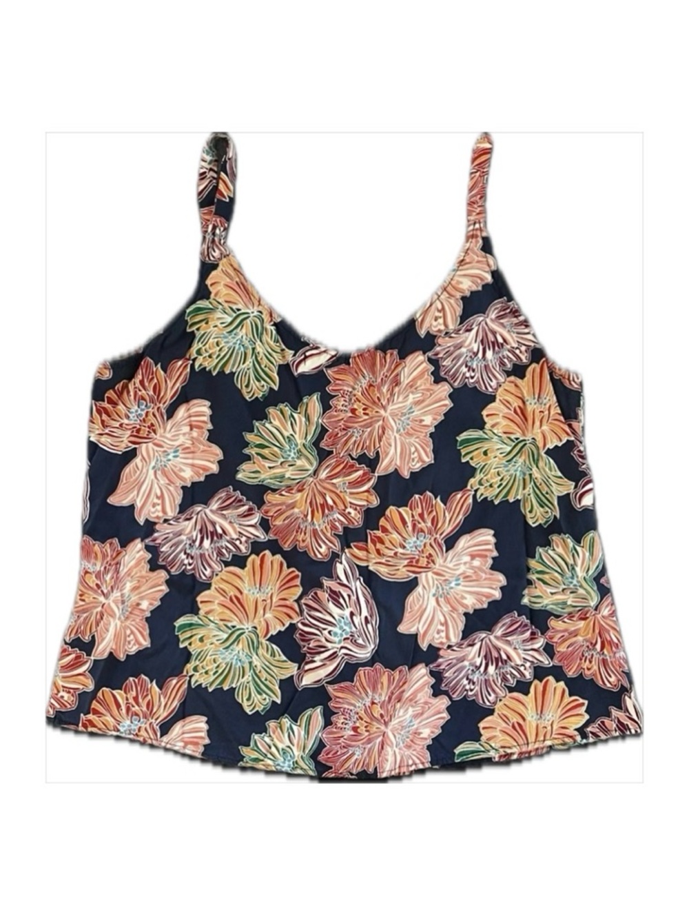 Michael Stars Navy Floral Ruffled Spaghetti Strap Top